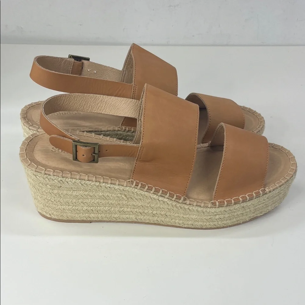 New Soludos Carmel Wedge Espadrilles in Camel Leather Size 11